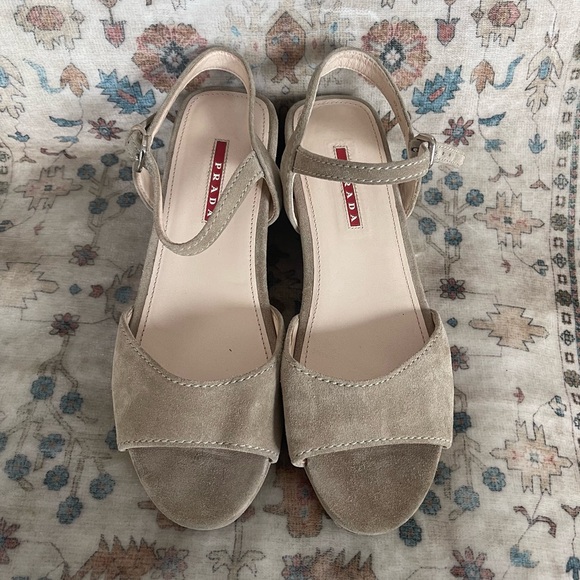 Prada Beige Suede Medium Platform Sandals - Picture 7 of 10